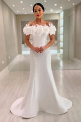 Fabulous Mermaid Satin Off-The-Shoulder Sleeveless White Wedding Dress