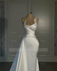 Fabulous Mermaid Satin One Shoulder Sleeveless White Wedding Dresses With Rhinestone