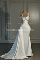 Fabulous Mermaid Satin One Shoulder Sleeveless White Wedding Dresses With Rhinestone