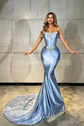 Fabulous Mermaid Satin Sleeveless Prom Evening Dresses With Rhinestone
