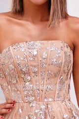 Fabulous Pink Strapless A-Line Sleeveless Lace-Up Long Tulle Evening Dresses With Appliques