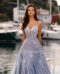 Fabulous Purple A-Line Sweetheart Strapless Sleeveless Sequined Floor-Length Tulle Prom Dresses