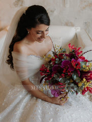 Fabulous White A-Line Lace Off-The-Shoulder Sleeveless Tulle Wedding Dresses