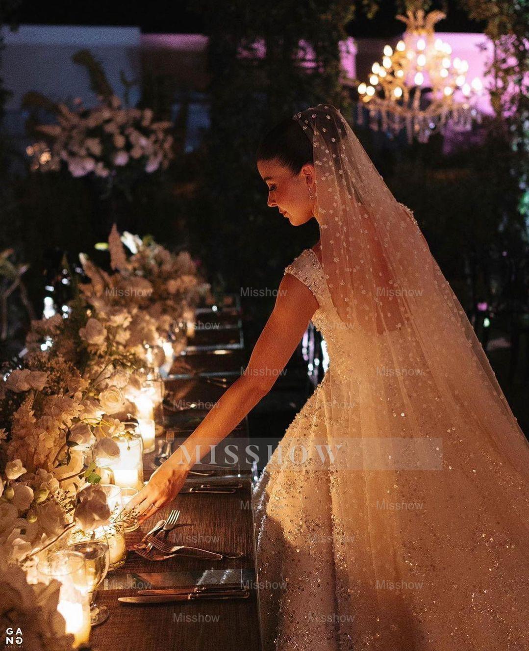 Fabulous White Ball Gown Square Sleeveless Beaded Sequined Cathedral Train Wedding Dress