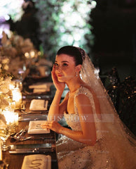 Fabulous White Ball Gown Square Sleeveless Beaded Sequined Cathedral Train Wedding Dress