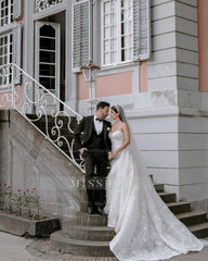 Fabulous White Column Sweetheart Sleeveless Lace Beaded Long Wedding Dress With Detachable Trian