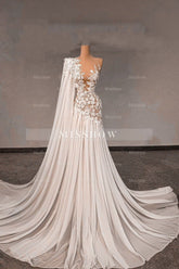 Fabulous White Lace A-Line Beaded Asymmetrical One-Shoulder Cap Sleeves Sweep Train Chiffon Wedding Dresses With Pearls