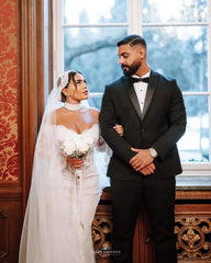 Fabulous White Mermaid Strapless Off-The-Shoulder Long Sleeves Lace Sweep Train Wedding Dress