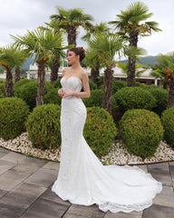 Fabulous White Mermaid Sweetheart Sleeveless Beaded Chapel Train Wedding Dress With Pearls and Rhinestones