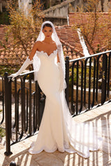 Fabulous White Mermaid Sweetheart Sleeveless Beaded Sweep Train Satin Wedding Dress With Pearls