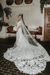 Fabulous White Mermaid V-Neck Lace Long Sleeves Cathedral Train Wedding Dress With Appliques