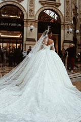 Fabulous White Strapless Off-The-Shoulder Half Sleeves Ball Gown Cathedral Train Lace Wedding Dress With Appliques