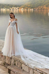 Fairy Long Ivory Off-The-Shoulder Sleeveless A-Line Wedding Dress with Appliques
