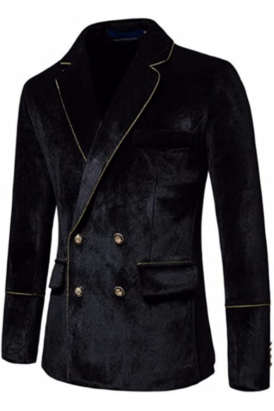 Fancy Black Notched Lapel Double Breasted Velvet Prom Ensemble