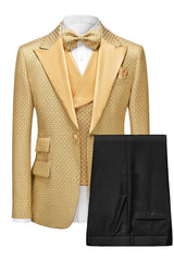 Fancy Champagne Plaid Peaked Lapel Three-Piece Prom Suit For Men