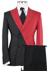 Fancy Crimson Peaked Lapel Double Breasted Prom Ensemble