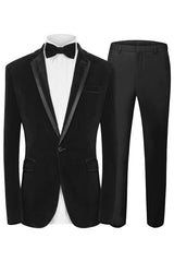 Fancy Ebony Notched Lapel Two Piece Velvet Prom Outfit For Men