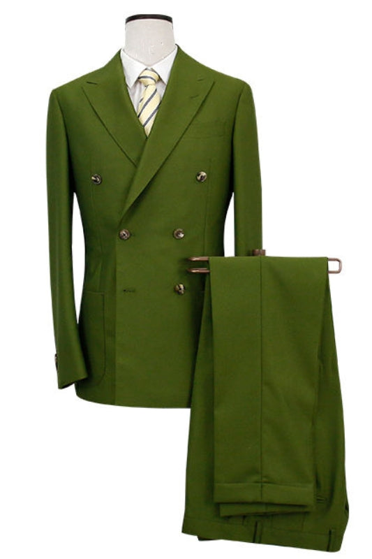 Fancy Green Double-Breasted Peaked Lapel Prom Suit