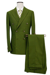 Fancy Green Double-Breasted Peaked Lapel Prom Suit