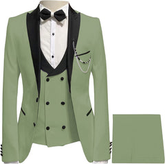 Fancy Olive Green Peaked Lapel Three-Piece Prom Suit