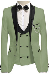 Fancy Olive Green Peaked Lapel Three-Piece Prom Suit