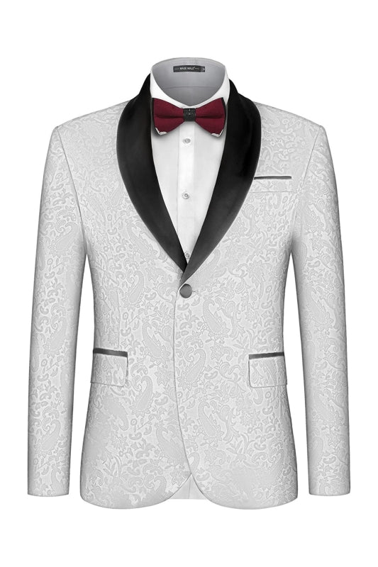 Fancy White Jacquard Shawl Collar Two-Piece Groom's Wedding Attire