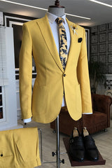 Fancy Yellow Peaked Lapel Prom Suit For Men