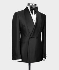 Fashion Black Shawl Collar Double-Breasted Two-Piece Men’s Suit