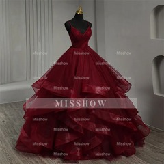 Fashion Classic Burgundy Spaghetti Strap V-neck Sleeveless Prom Dresses