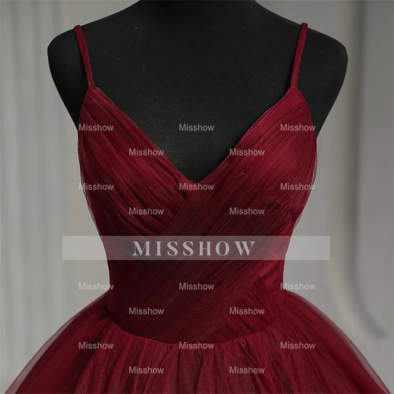 Fashion Classic Burgundy Spaghetti Strap V-neck Sleeveless Prom Dresses