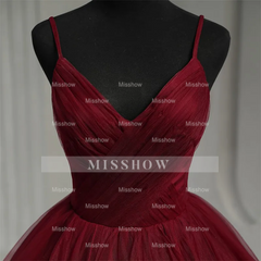 Fashion Classic Burgundy Spaghetti Strap V-neck Sleeveless Prom Dresses