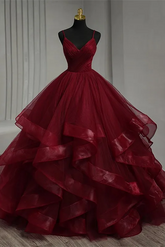 Fashion Classic Burgundy Spaghetti Strap V-neck Sleeveless Prom Dresses