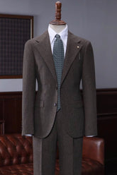 Fashion Coffee Peaked Lapel Men's Prom Suit