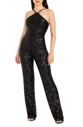 Fashion Halter Black Sequins Women's Party Jump Suit