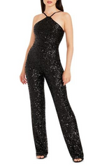 Fashion Halter Black Sequins Women's Party Jump Suit
