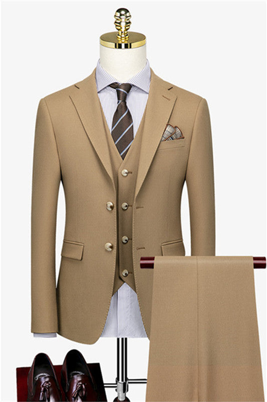 Fashion Khaki Bespoke Three-Piece Business Suit For Men