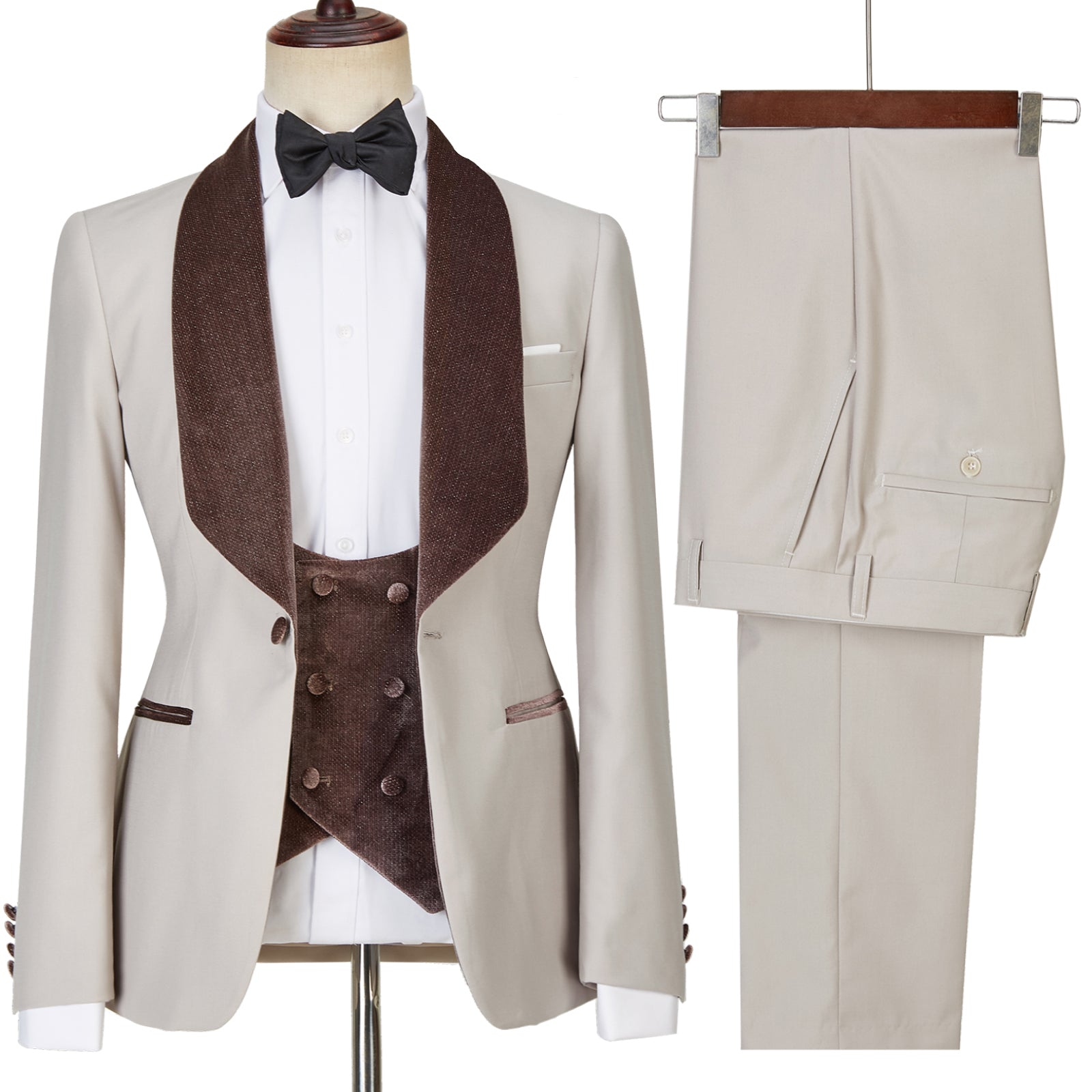 Fashion Light Champagne Shawl Lapel Glossy Slim Fit Three-Piece Men’s Outfits