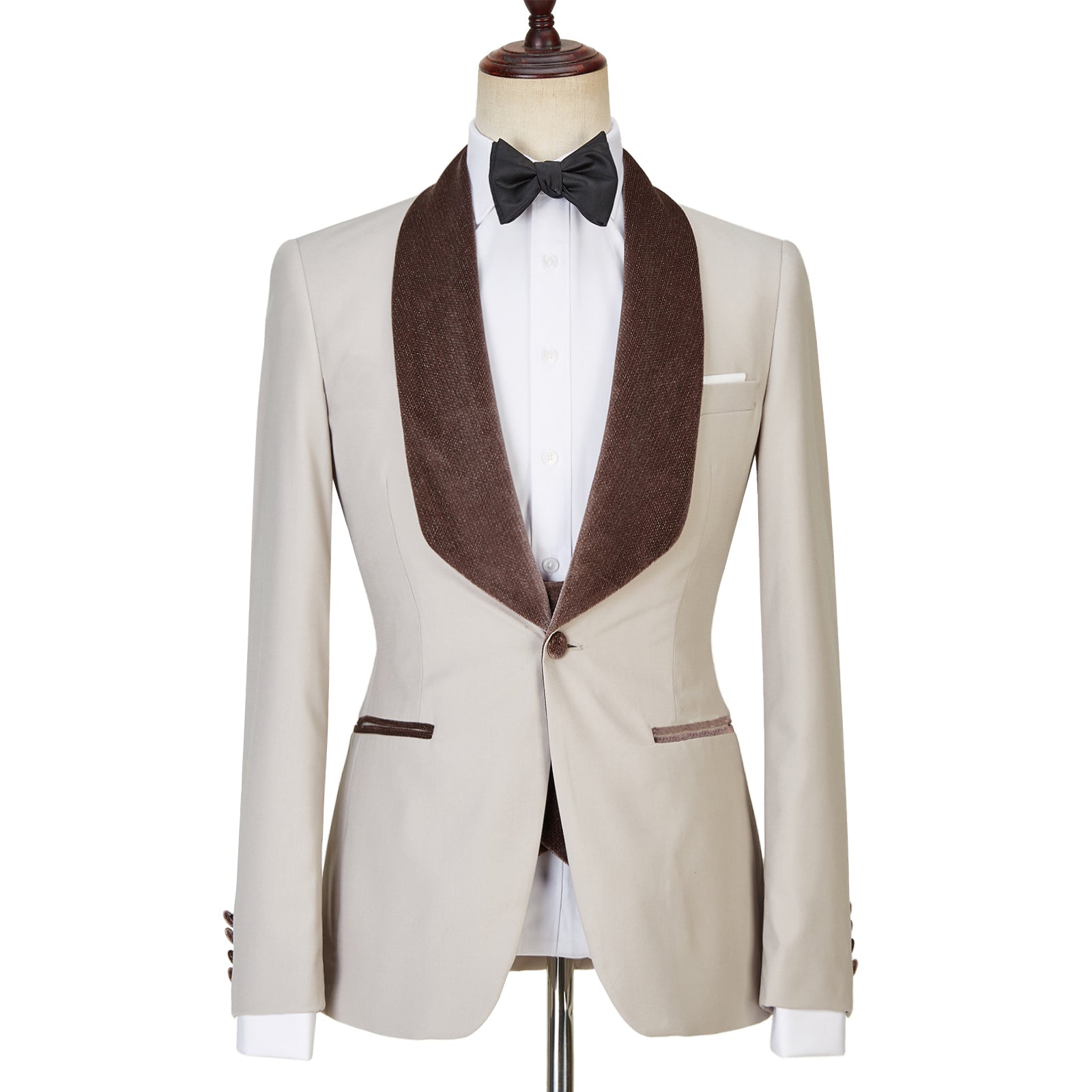 Fashion Light Champagne Shawl Lapel Glossy Slim Fit Three-Piece Men’s Outfits