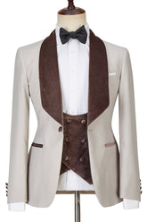 Fashion Light Champagne Shawl Lapel Glossy Slim Fit Three-Piece Men’s Outfits