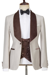 Fashion Light Champagne Shawl Lapel Glossy Slim Fit Three-Piece Men’s Outfits