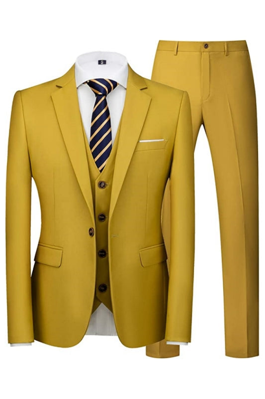 Fashion Mustard Notched Lapel Three-Piece Men's Prom Outfit