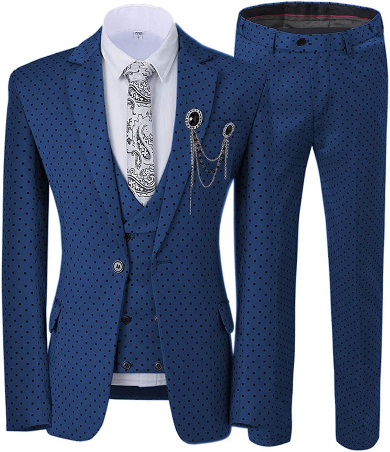 Fashion Navy Blue Notched Lapel Three Piece Prom Suit With Black Speckle