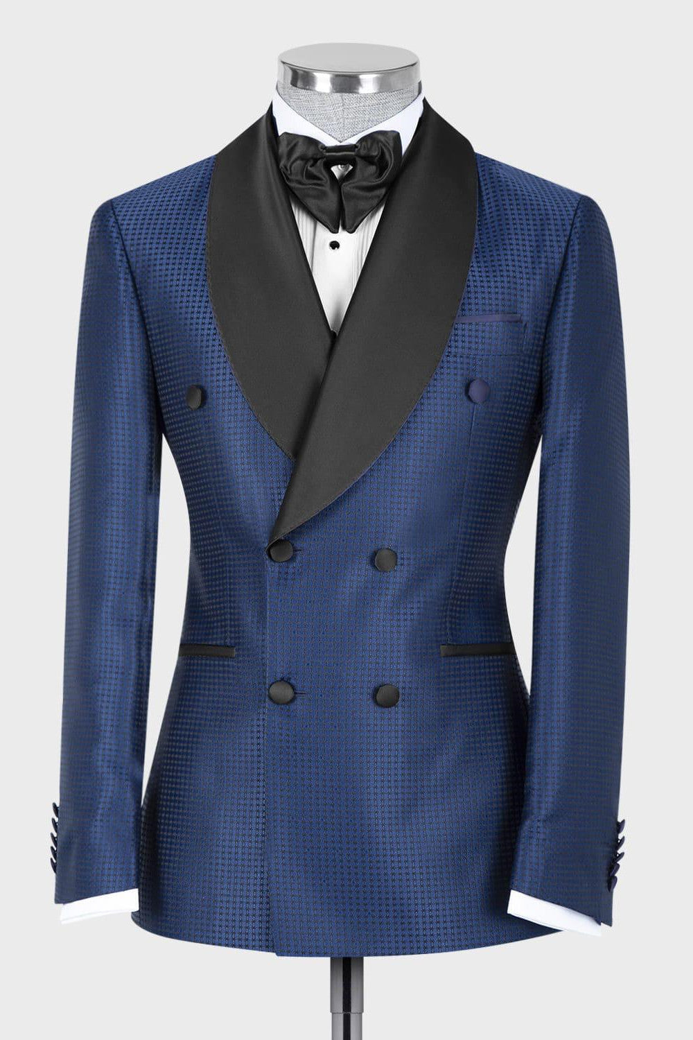 Fashion Navy Double-Breasted Shawl Collar Wedding Suit
