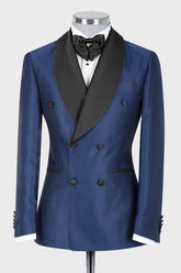 Fashion Navy Double-Breasted Shawl Collar Wedding Suit