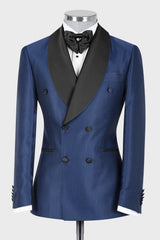 Fashion Navy Double-Breasted Shawl Collar Wedding Suit