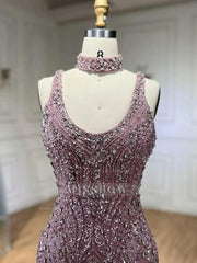 Fashion Sheath Bead Embroidery Dusk Square Split Long Formal Dress