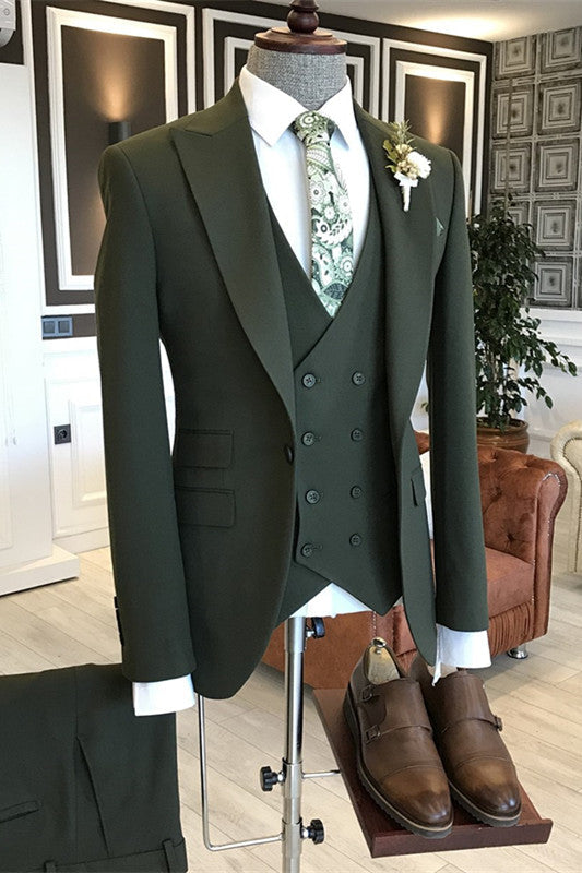 Fashion Smart Dark Green Peaked Lapel Fitted Prom Suit