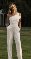 Fashion White One-Shoulder Slant Collar Daily Jump Suit