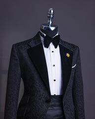 Fashionable Black Jacquard Notched Lapel Two-Piece Prom Suits