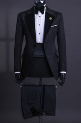 Fashionable Black Jacquard Notched Lapel Two-Piece Prom Suits